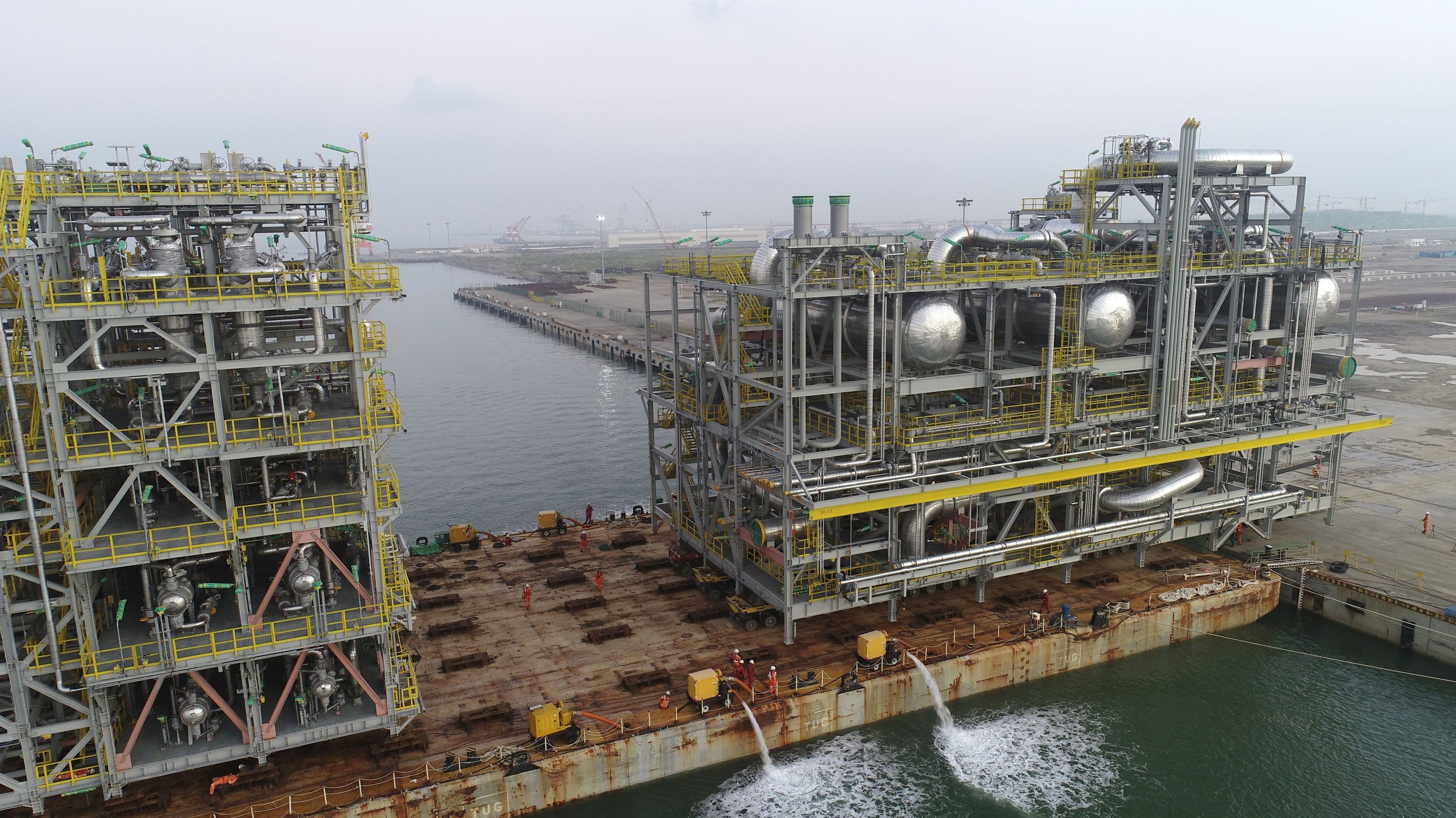 Close-up view of modules on barge