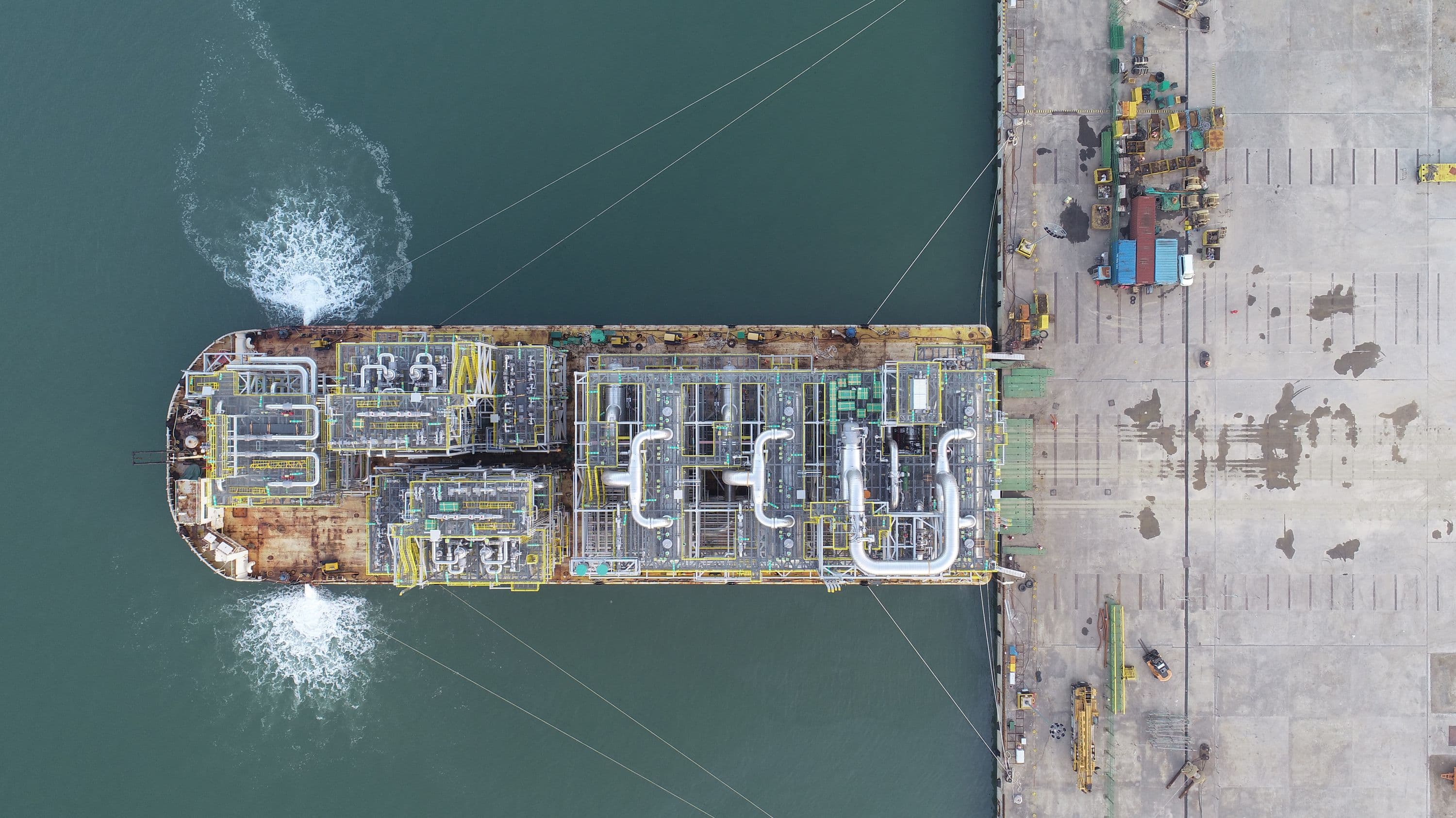 Aerial view of modules on barge