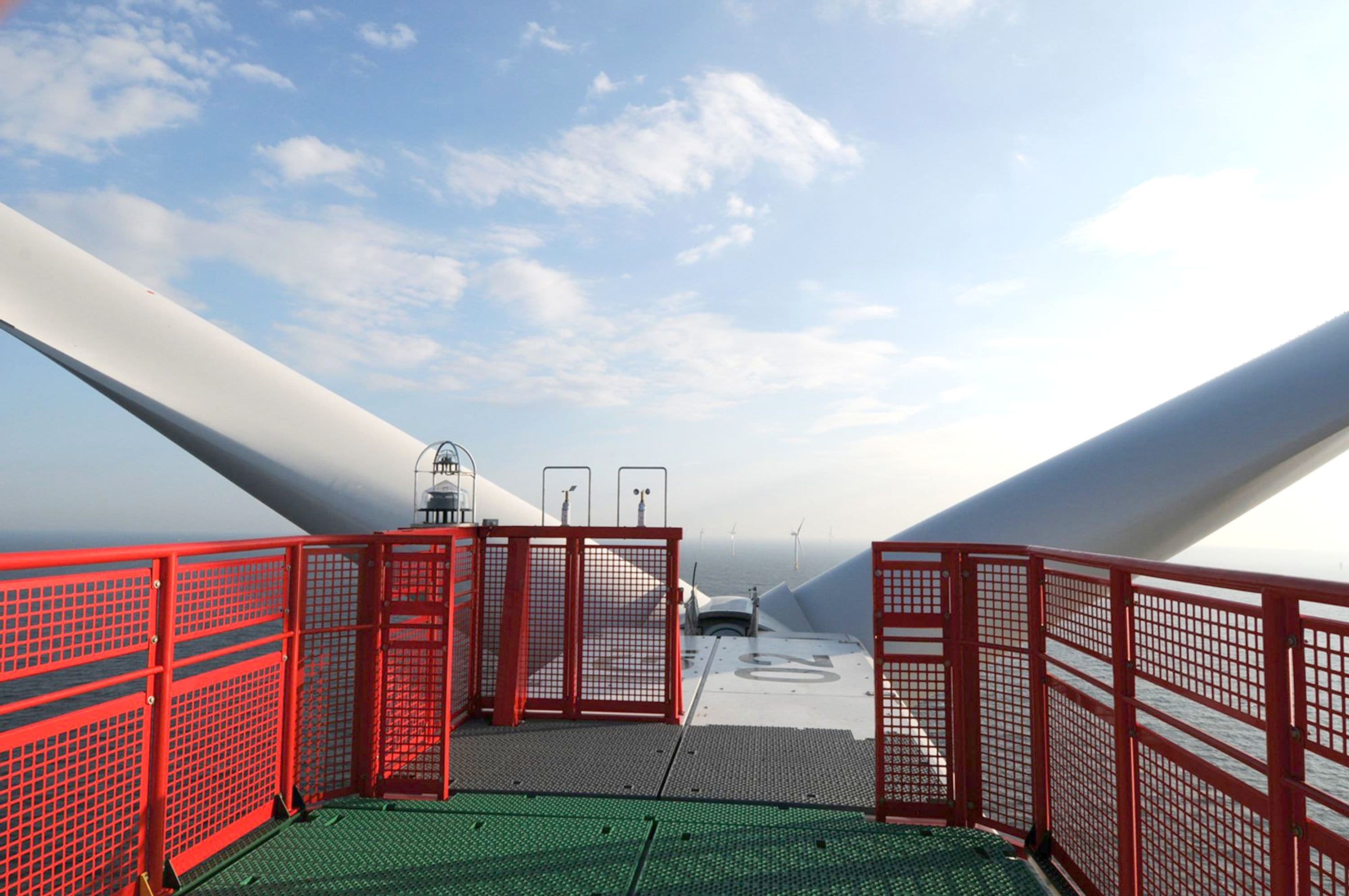 Atop a turbine looking across the wind farm