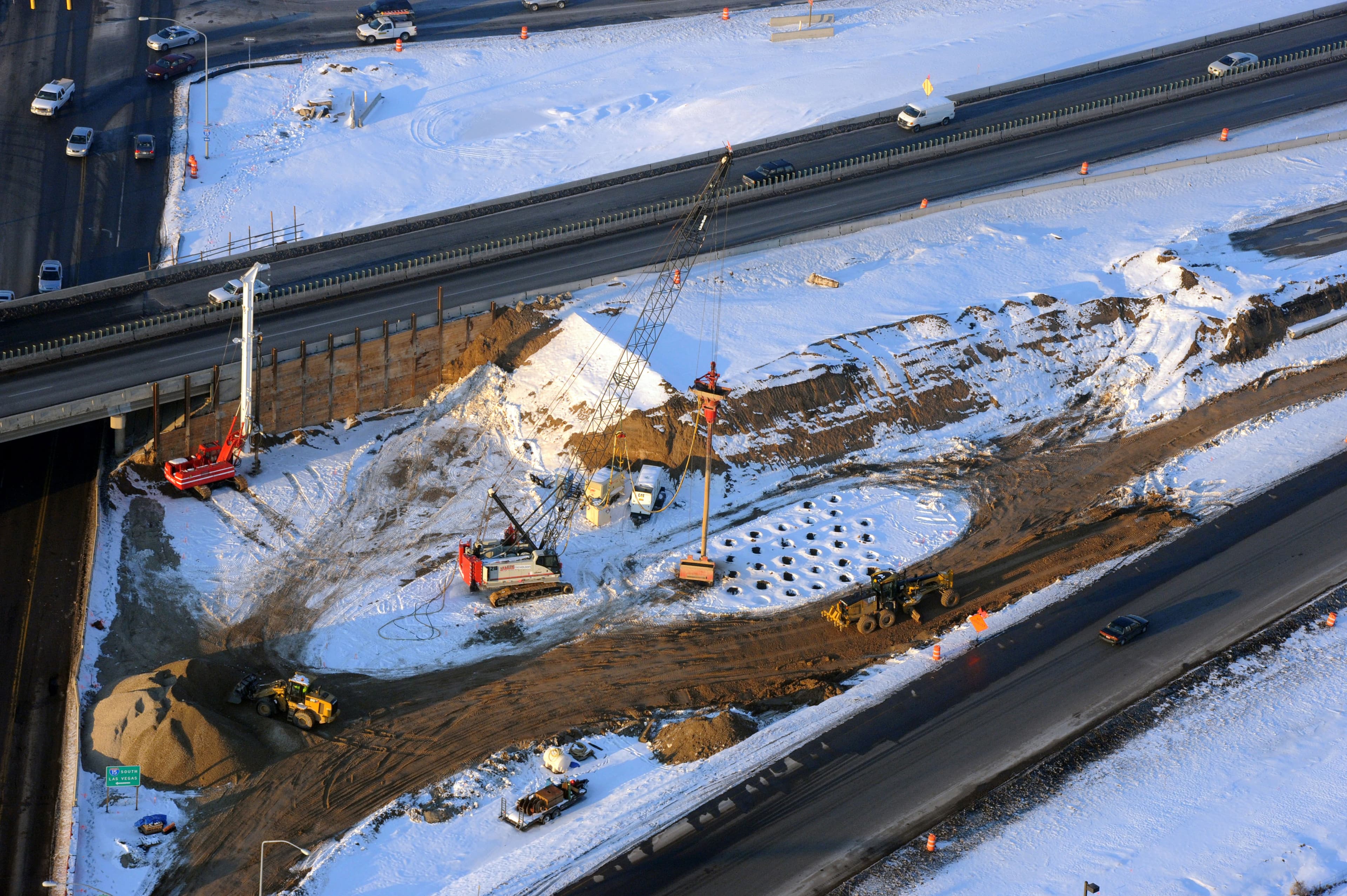 Aerial photo of highway project in snowy location